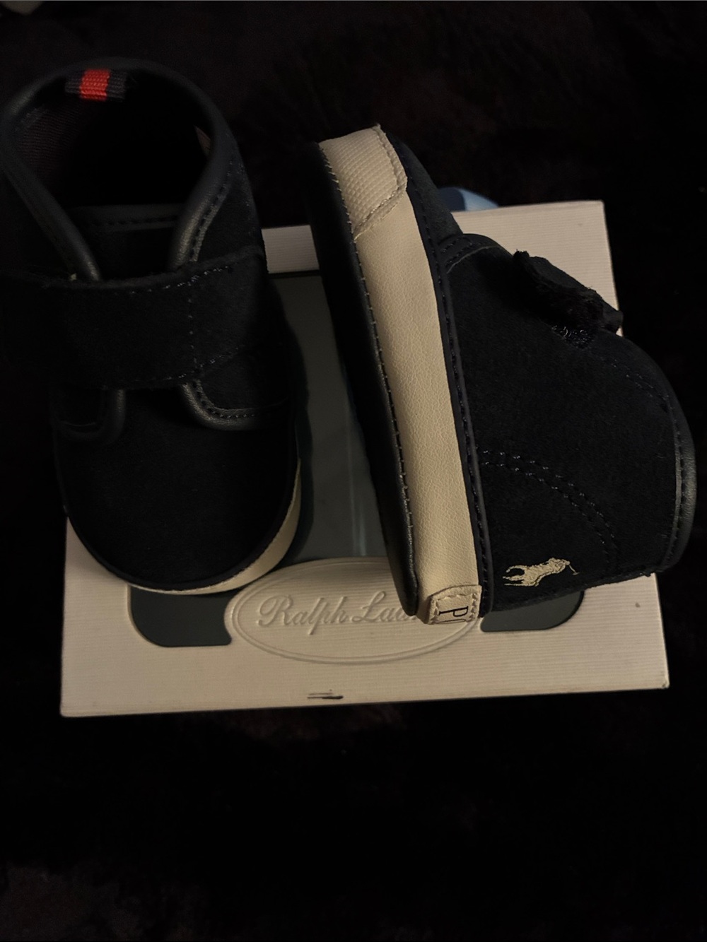 Ralph Lauren Navy Suede Baby Walker Sneakers with Ivory Sole Accent